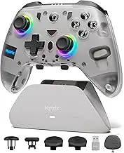Mytrix Pro PC Controller with Charing Dock, Wireless Bluetooth 2.4G Wired Multi-Platform Controllers Hall Effect Joysticks Hall/Micro 2-in-1 Triggers, 1000Hz Report Rate 4 Macro Keys ABXY MicroSwitch (White)