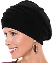 [UEIOAVL] Knitted Hats for Women, 1 Piece Women Headscarf Elastic Turban Summer Hat Chemotherapy Headwear Turban Cap Muslim Hijab Hat (Black)