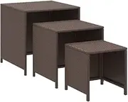 vidaXL Set of 3 Poly Rattan Nesting Tables - Durable, Weather-Resistant, Space-Saving Design with Sturdy Steel Frame, Brown