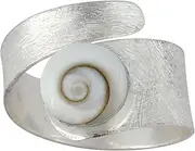 [Silverly] Shiva Eye Shell Adjustable Rings for Women - 925 Sterling Silver Rings - Satin Finish Solid Silver Ring With Gemstone - Spiral Swirl Wrap Birthstone Adjustable Design