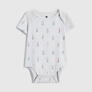 Gap 嬰兒裝 可愛純棉短袖包屁衣 布萊納系列-灰色(691248)