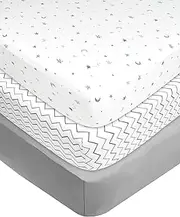 American Baby Company American Baby Company 3 Piece 100% Cotton Jersey Knit Fitted Crib Sheet for Standard Crib and Toddler Mattresses, Grey Star/Zigzag, for Boys and Girls