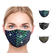 Catzon 3Packs 3D Reusable Breathable Adjustable Cloth Face Masks Glitter Sequin Face Cover-D