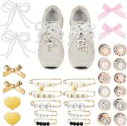 [Qianyu] Pack of 30 Shoelaces Charms Clips Trainers Laces Pendant Pin Bows DIY Decorative Shoes Clips Faux Pearl Rhinestone Shoes Accessories Jewellery for Women, Einheitsgröße, Zinc alloy + rhinestone