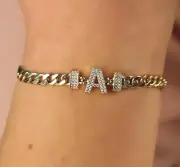 Personalise Letter 4 Ct Genuine Moissanite Cuban Link Bracelet 925 Silver 7"
