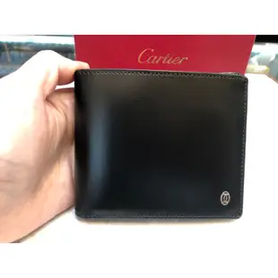 (已售出)CARTIER-黑色素面小LOGO全皮對開短夾-附原廠防塵袋盒說明書保卡