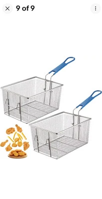 2PCS Deep Fryer Basket, 11.02"×7.87"×5.71", Stainless Steel Fry Basket with Non-