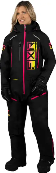 FXR Recruit Lite 2023 Ladies One Piece Snowmobile Suit, black-pink, Size 10 for Women Black Pink
