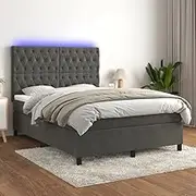 Generic Box Spring Bed with Mattress&LED Dark Grey 137x187 cm Double Size Velvet,3145258