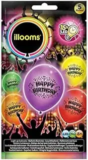 Illooms 5 Pack Light up LED Balloons - Design: Birthday