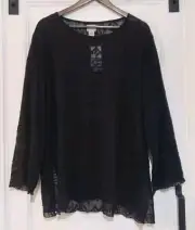 Chicos Silk Beaded Geometric Dari Tunic Top Womens 3 Black Sheer Blouse XL