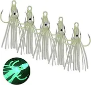 Glow-in-The-Dark Octopus Squid Lures with Four Claw Hooks for Bass Fishing, Steel and Silicone Bait