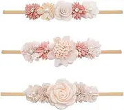 FGSS Floral-Headbands Flower-Crown for Baby Girls Elastic Nylon Hairbands for Newborn Infant Toddler Hair Accessories Pack of 3