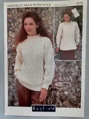 LADIES' ARAN SWEATER, 76-107cm, 10ply - HAYFIELD Knitting Pattern 4536