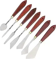 Quality Stainless Steel Palette Knife Set Durable Mixing Scraper for Painting, 7Pcs/Set Birch Handle Red Brown for Artists
