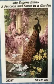 Printed needlepoint tapestry Canvas Only Orchidea Peacock and Doves 59x81