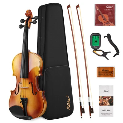Eastar EVA-330 Violin 4/4 Full Size Solid Wood Fiddle + Hard Case Shoulder Rest
