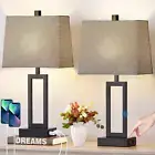 23.5" Touch Control Table Lamps Set of 2, Bedside Lamp with 2 USB Charging Ports