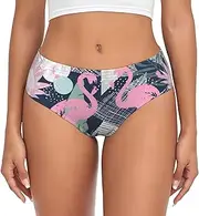[SAAKE] Red Flamingo and Leaves Print Women's Briefs XS S M L XL XXL 3XL 4XL Plus Size Briefs Bikini Ladies Underpants