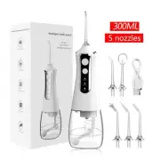NNEDSZ White 300ML Cordless Water Flosser with 5 Nozzles - Rechargeable Portable