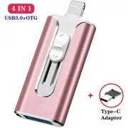 USB Flash Drive 128G 256GB U Disk 4 in 1 Storage Memory Stick For iPhone iPad PC