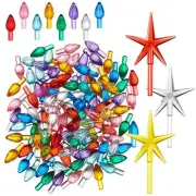 108 Replacement Ceramic Christmas Tree Twist Light Bulbs and 3 Star Toppers