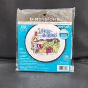 Dimensions Counted Cross Stitch Kit Life is Good 6" Round Learn A Craft New