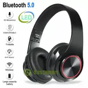 Wireless Headphones Bluetooth Headset Noise Cancelling Stereo Over Ear with LED