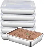 [ATRDTO] Stainless Steel Rectangle Food Storage Box Container, Leak Plastic Lid Dishwasher Safe - Plastic Free -Clear Lid (6)