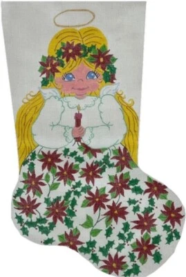 Hand-Painted CHILD ANGEL CHRISTMAS STOCKING Needlepoint Canvas 18-mesh 20x12"