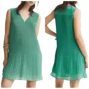 H&M Green Pleated Sleeveless Shift Mini Dress Size Large