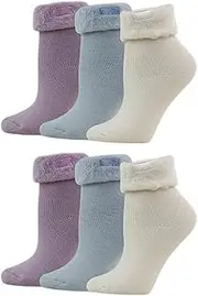 [Banziaju] Thermal Winter Women Socks, 3 Pairs Warm Thermal Socks Women's Thick Heat Insulated Socks Warm Winter Crew Socks Soft Cotton Woman Bed Sock for Home Office School, Whte+purple+blue, One Size
