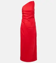 [Faithfull] Faithfull Jomana one-shoulder linen midi dress AU 14 red