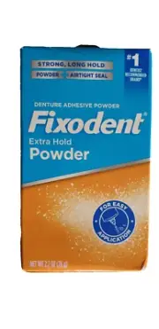 Fixodent Denture Adhesive Powder White Strong Extra Hold Oral Care 2.7 fl oz