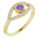 Amethyst & White Sapphire Evil Eye Ring In 14K Yellow Gold