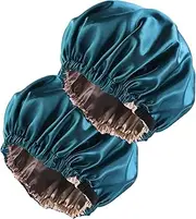 CHKYWAIY 2PCS Silk Bonnet for Sleeping - Double Layer Satin Hair Wrap With Adjustable Elastic Band for Women (Peacock Blue, One Size)
