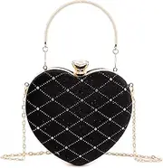 [Naimo] Womens Heart Bag Rhinestone Evening Bag Tote Handbag Wedding Cocktail Party Clutch Chain Purse, Black, One Size