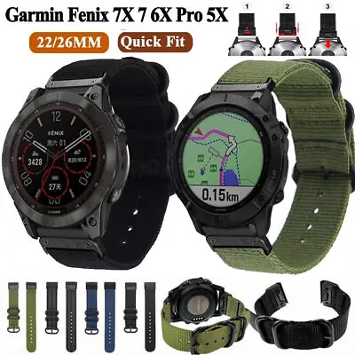 Military Nylon Strap For Garmin Fenix 8 E 7 7X 6 6X Pro 5 5X 3HR Quick Fit Band