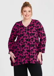 [Taking Shape] Taking Shape Ponte Zip Neck Top Size 16 in HOT Pink Multi - Plus Size Women's Clothing Hot Pink Multi