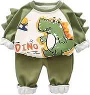 [Generic] Boys' Autumn and Winter Clothing Plus Suit for Boys' Baby Casual Clothes 1 5 Years Old 5 Children Two Piece Set Big Boys Jogging Suits (Green, 12-18 Months)