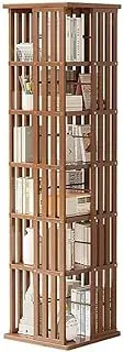 360 Rotating Bookshelf Bamboo Storage Display Rack Shelving in Dark Wood