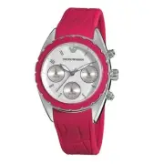 EMPORIO ARMANI SPORT FUCHSIA,HOT PINK SILICONE BAND,SILVER CHRONO WATCH AR5937