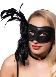 Extravagant Side Feather Black Lace Masquerade Mask