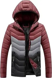 [PHJTOMK] Men's Colorblock Insulated Puffer Jacket Lightweight Hooded Quilted Puffy Coat Winter Cold Weather Jackets