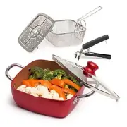 Copper 5 Piece Set Chef Cookware, Non Stick Pan, Deep Square Pan, Fry Red