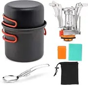 YaSao Camping Cookware Set with Camping Stove Folding Spork Cooking Pots Dishcloth for Outdoor Picnic Camping Hiking Backpacking