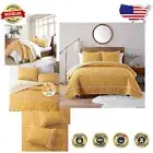 Chic Yellow King Quilt Set with Tassels - All-Season Comfort & Geometric Design