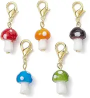 [Ipotkitt] 50 Pieces Random Mushroom Shaped Lampwork Keychains, Glass Plant Clip Pendants, Forest Lobster Clasp, Charms for Crafts, Bags, Lanyard, Hanging Decoration, Metal