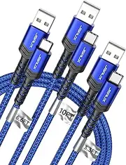 JSAUX USB-C Cable 3.1A Fast Charging, 3-Pack (1M+2M+3M) USB to USB C Charger Cord Compatible with iPhone 16/Pro/Max/Plus 15 Series, Samsung Galaxy S24 S23 S22 S9 S8, PS5 Controller, LG One Plus-Blue