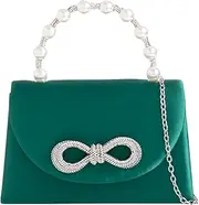[UShopUK] Satin Diamante Bow Tote Style Pearl Top Handle Bridal Prom Wedding Evening Clutch Party Purse Hand Bag